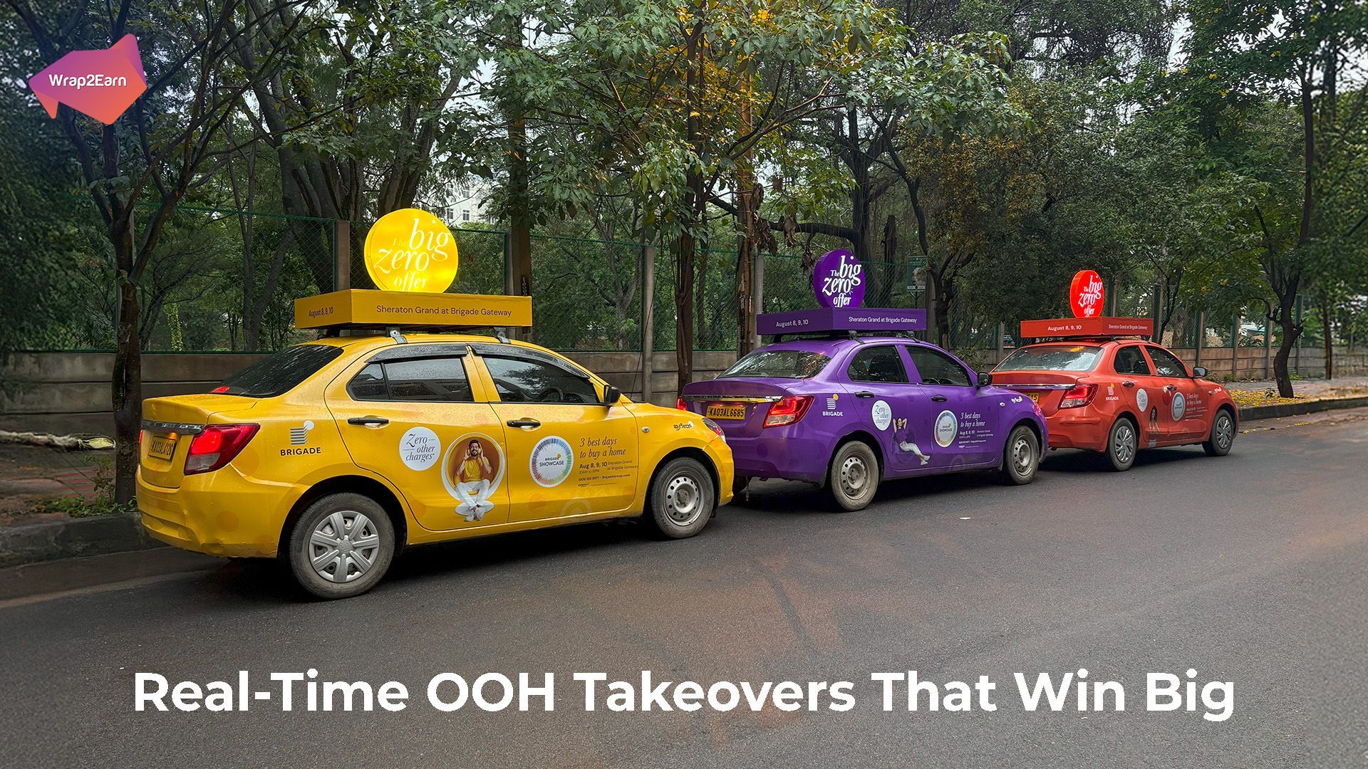 Cab advertising displaying real-time OOH campaign during a live cricket match celebration.