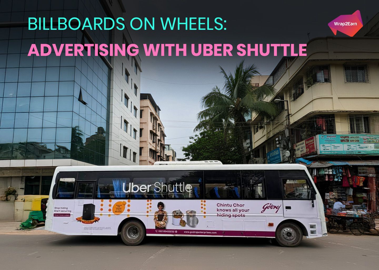 Branded Uber Shuttle bus on city roads, showcasing moving outdoor advertising for professionals during their daily commute.