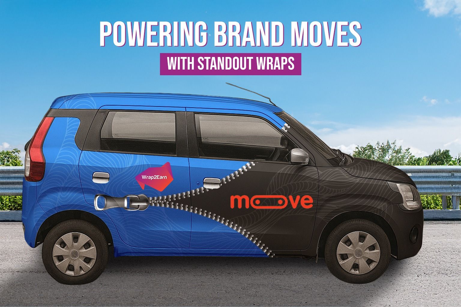Wrap2Earn and Moove partnership showcasing branded ride-hailing vehicles as a mobility-led advertising platform in India