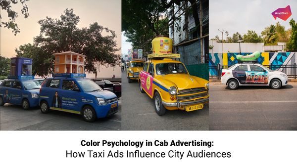 Three taxis with colorful wraps, showing how Wrap2Earn uses color psychology to enhance cab advertising.